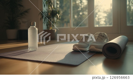 Home workout setup in morning light Home workout setup in morning light 126956663