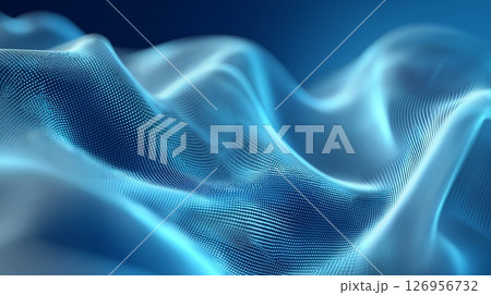 Surreal digital landscape with flowing blue waves, ideal as a calming screensaver 126956732