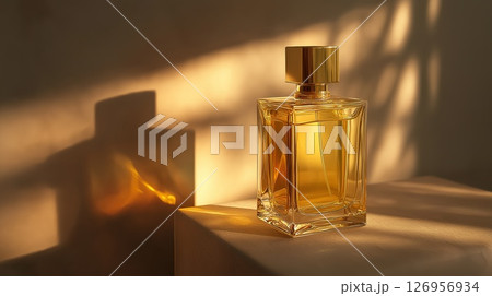 Luxurious perfume bottle in golden light 126956934