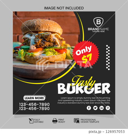 Tasty Burger Restaurant Social Media Post Vector Template 126957053