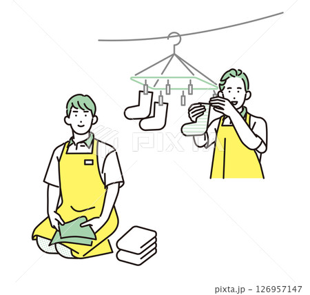 シンプル　イラスト　家事代行サービスの男性と女性 人物セット 126957147
