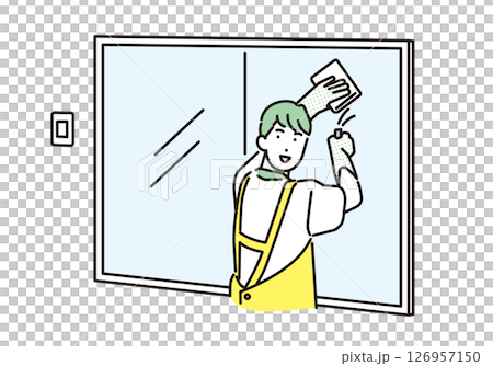 Simple illustration Housekeeping service Man wiping window Person 126957150