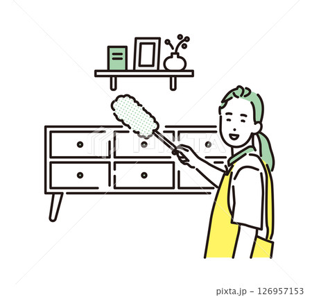 シンプル　イラスト　家事代行サービス ホコリをはたく女性 人物 126957153