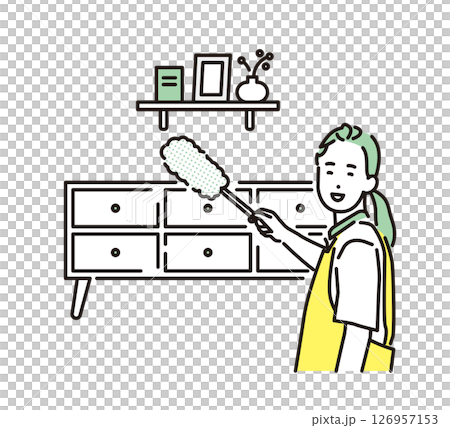 シンプル　イラスト　家事代行サービス ホコリをはたく女性 人物 126957153