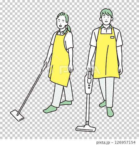シンプル　イラスト　家事代行サービスの男性と女性 人物セット 126957154