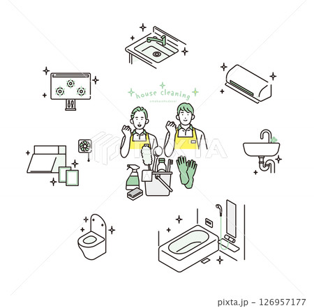 シンプル　イラスト　家事代行サービスの男性と女性 人物セット 126957177