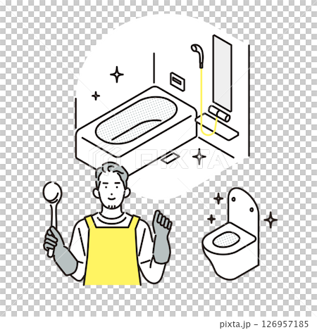 シンプル　イラスト　お風呂とトイレを掃除する男性 人物 126957185