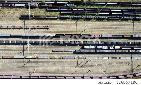 Aerial View of a Freight Rail Yard in Operation 126957186