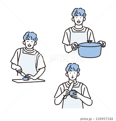 シンプル イラスト 笑顔で料理をする男性 人物 シンプル イラスト 笑顔で料理をする男性 人物 126957188