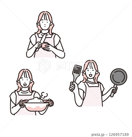 シンプル イラスト 笑顔で料理をする女性 人物 シンプル イラスト 笑顔で料理をする女性 人物 126957189