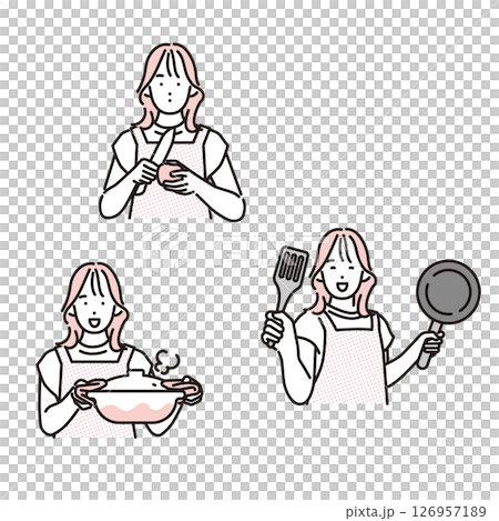 シンプル イラスト 笑顔で料理をする女性 人物 シンプル イラスト 笑顔で料理をする女性 人物 126957189