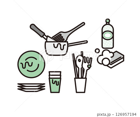 シンプル イラスト 汚れた食器のベクターイラスト シンプル イラスト 汚れた食器のベクターイラスト 126957194