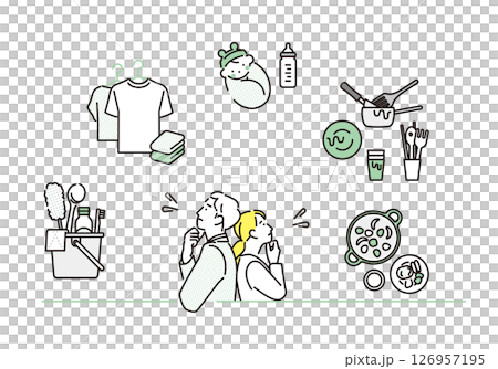 シンプル イラスト 仕事と家事育児に悩む夫婦のベクターイラスト シンプル イラスト 仕事と家事育児に悩む夫婦のベクターイラスト 126957195