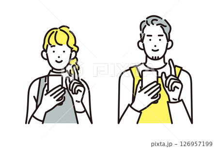 シンプル　イラスト　笑顔の若い夫婦 人物 126957199