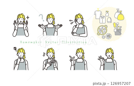 シンプル イラスト 主婦の表情とポーズのバリエーション 人物セット シンプル イラスト 主婦の表情とポーズのバリエーション 人物セット 126957207