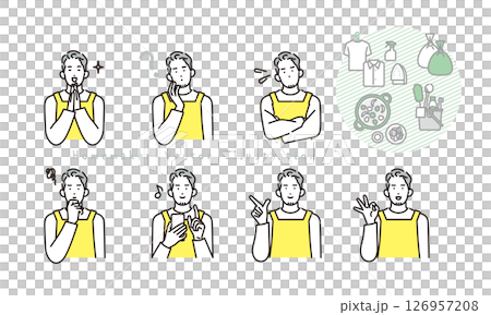 家庭主婦的面部表情和姿勢的簡單說明 - 角色集 家庭主婦的面部表情和姿勢的簡單說明 - 角色集 126957208