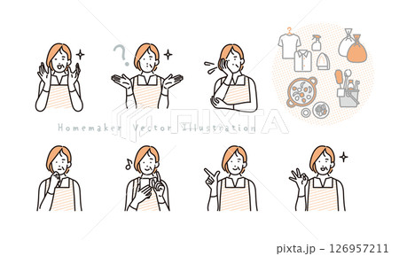 シンプル イラスト 主婦の表情とポーズのバリエーション 人物セット シンプル イラスト 主婦の表情とポーズのバリエーション 人物セット 126957211