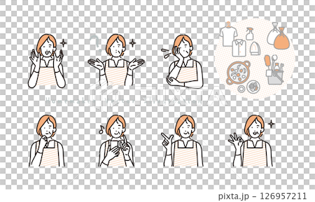 シンプル イラスト 主婦の表情とポーズのバリエーション 人物セット シンプル イラスト 主婦の表情とポーズのバリエーション 人物セット 126957211