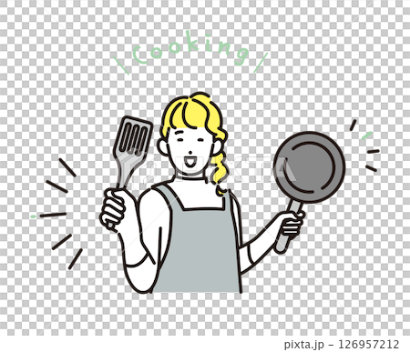 シンプル　イラスト　笑顔で料理をする女性 人物 126957212