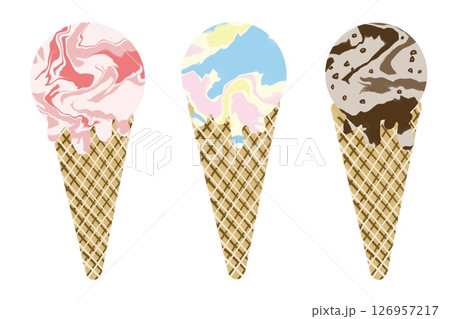 カラフルなマーブルアイスクリーム3種Colorful Marble Ice Cream Trio 126957217