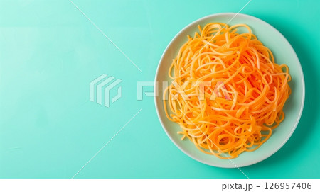 Noodle flour noodle gluten free healthy pasta vegetable ingredient on blue background 126957406