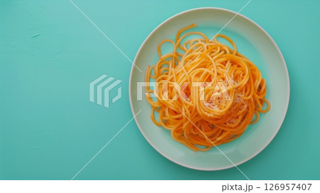 Noodle flour noodle gluten free healthy pasta vegetable ingredient on blue background 126957407