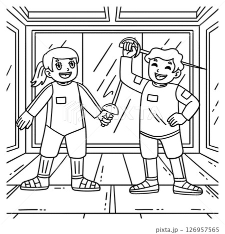 Fencing Male and Female Fencers Coloring Page  126957565