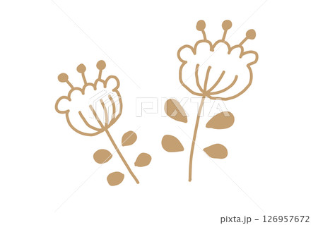 北欧風の手描き花ベクターイラスト　金 126957672