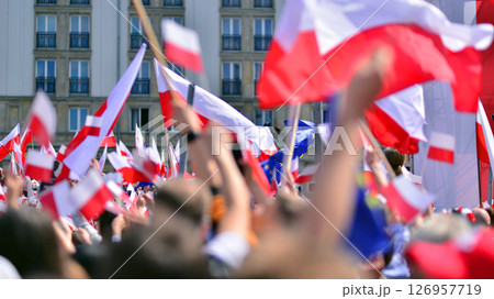 Warsaw, Poland. 25.05.2025. The Great March of Patriots by Rafal Trzaskowski. Hundreds of thousands march to show support for democracy. March in support of the presidential candidate. 126957719