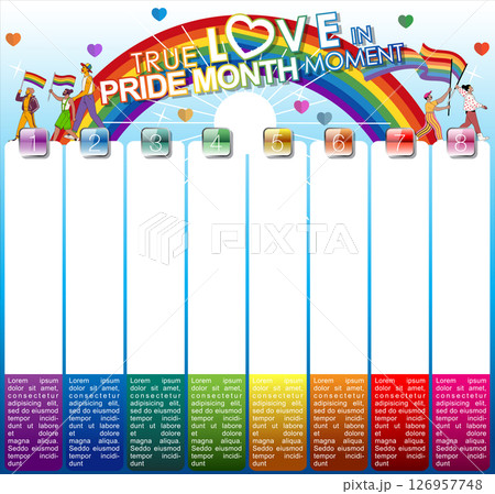 Celebrate True Love in Pride Month Moment with this vibrant vector template background, featuring a colorful LGBT rainbow design and joyful figures. Perfect for Pride Month campaigns for vector. 126957748