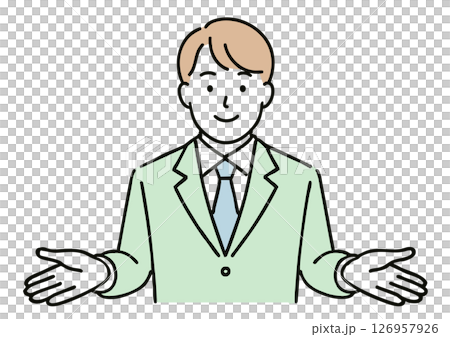 A man in a suit explaining with his arms outstretched 126957926