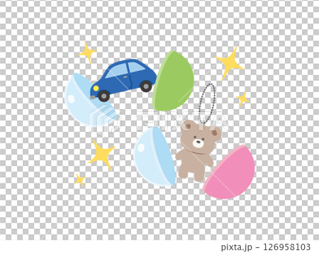 包含毛絨玩具和汽車(微型汽車)的膠囊玩具插圖/Gachagacha、Gashapon、獎品 包含毛絨玩具和汽車(微型汽車)的膠囊玩具插圖/Gachagacha、Gashapon、獎品 126958103