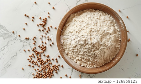 Buckwheat flour gluten free on wooden bowl healthy ingredient 126958125