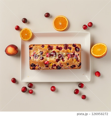 Loaf bread from cranberries and lemon recipe on white plant handmade 126958272