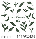 抹茶、緑茶など、日本茶の茶葉のシルエットイラスト	 126958489
