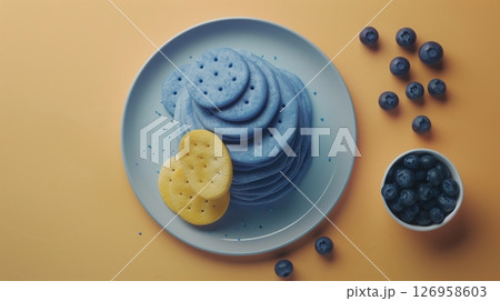 Blueberry cracker snack on plate with fruits decoration for tea time 126958603