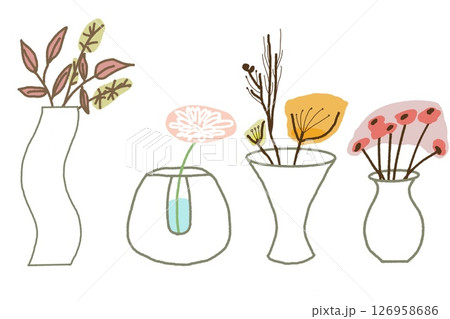 手描き風 花と器のイラスト素材 手描き風 花と器のイラスト素材 126958686