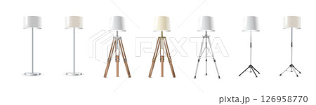Lamp Set Closeup Isolated on White Background. Floor Lamps. Electric Torchere for Interior Design, Energy Furniture. Vector Lamp Set Closeup Isolated on White Background. Floor Lamps. Electric Torchere for Interior Design, Energy Furniture. Vector 126958770