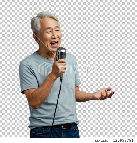 Elderly man singing karaoke 126958781