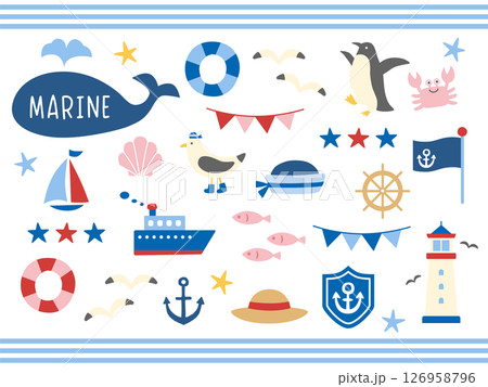 夏のマリンイラスト素材セット 126958796