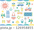 夏・海・ビーチのイラストセット（夏休みのレジャー素材や子供向け素材にもオススメ）	 126958855