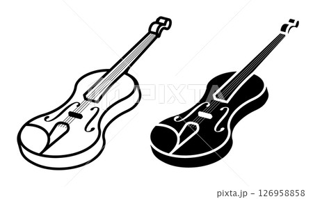 Linear icon, isometric violin and string bow...のイラスト素材 [126958858] - PIXTA