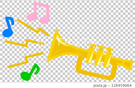 Illustration of a man playing a melody on a wind instrument at a concert or recital 126959064