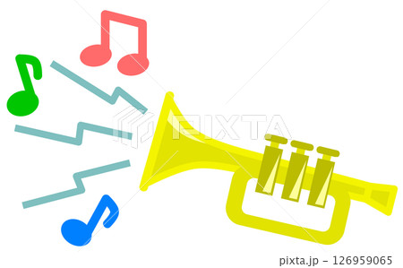 コンサートや演奏会で管楽器を吹いてメロディーを演奏するイラスト コンサートや演奏会で管楽器を吹いてメロディーを演奏するイラスト 126959065