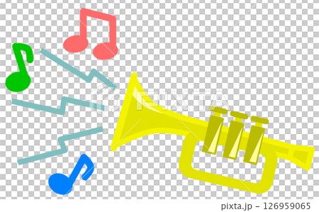 コンサートや演奏会で管楽器を吹いてメロディーを演奏するイラスト コンサートや演奏会で管楽器を吹いてメロディーを演奏するイラスト 126959065