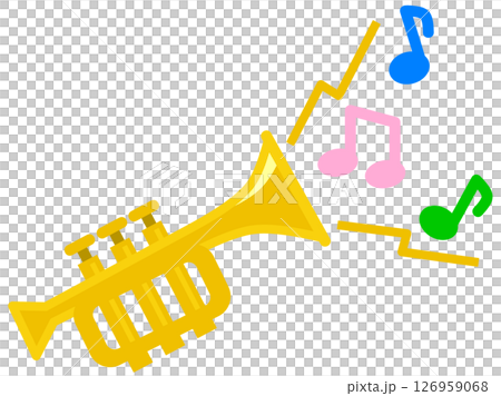 Illustration of a man playing a melody on a wind instrument at a concert or recital 126959068