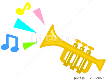 コンサートや演奏会で管楽器を吹いてメロディーを演奏するイラスト コンサートや演奏会で管楽器を吹いてメロディーを演奏するイラスト 126959073