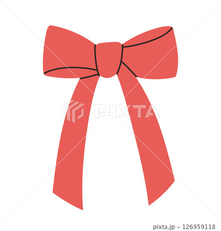 Simple red bow isolated on white background. Flat vector illustration of cute bow for postcard, scrapbooking, poster design, sticker. Simple red bow isolated on white background. Flat vector illustration of cute bow for postcard, scrapbooking, poster design, sticker. 126959118