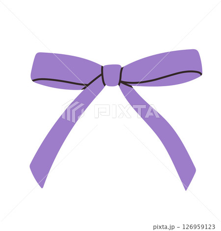 Simple purple bow isolated on white background. Flat vector illustration of cute bow for postcard, scrapbooking, poster design, sticker. 126959123
