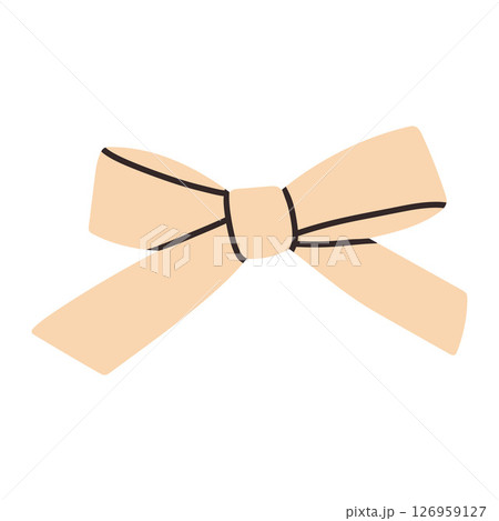 Simple beige bow isolated on white background. Flat vector illustration of cute bow for postcard, scrapbooking, poster design, sticker. 126959127